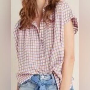 Pilcro & the Letterpress by Anthropologie Serena Henley Surf Blouse Plaid Check
